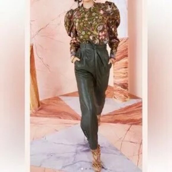 Ulla Johnson Navona High-Rise Leather Pants. Size 8. Color-Green - Picture 2 of 11